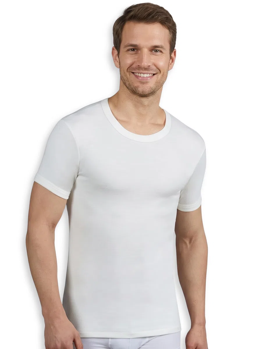 Pinuccio Venegoni Set 3 Magliette Lana Cotone Uomo,Maglia Intima Termica, Cotone sulla Pelle, Tshirt Uomo Manica Corta Invernale, Maglietta Termica Bianca, Intimo Termico Uomo Made in Italy