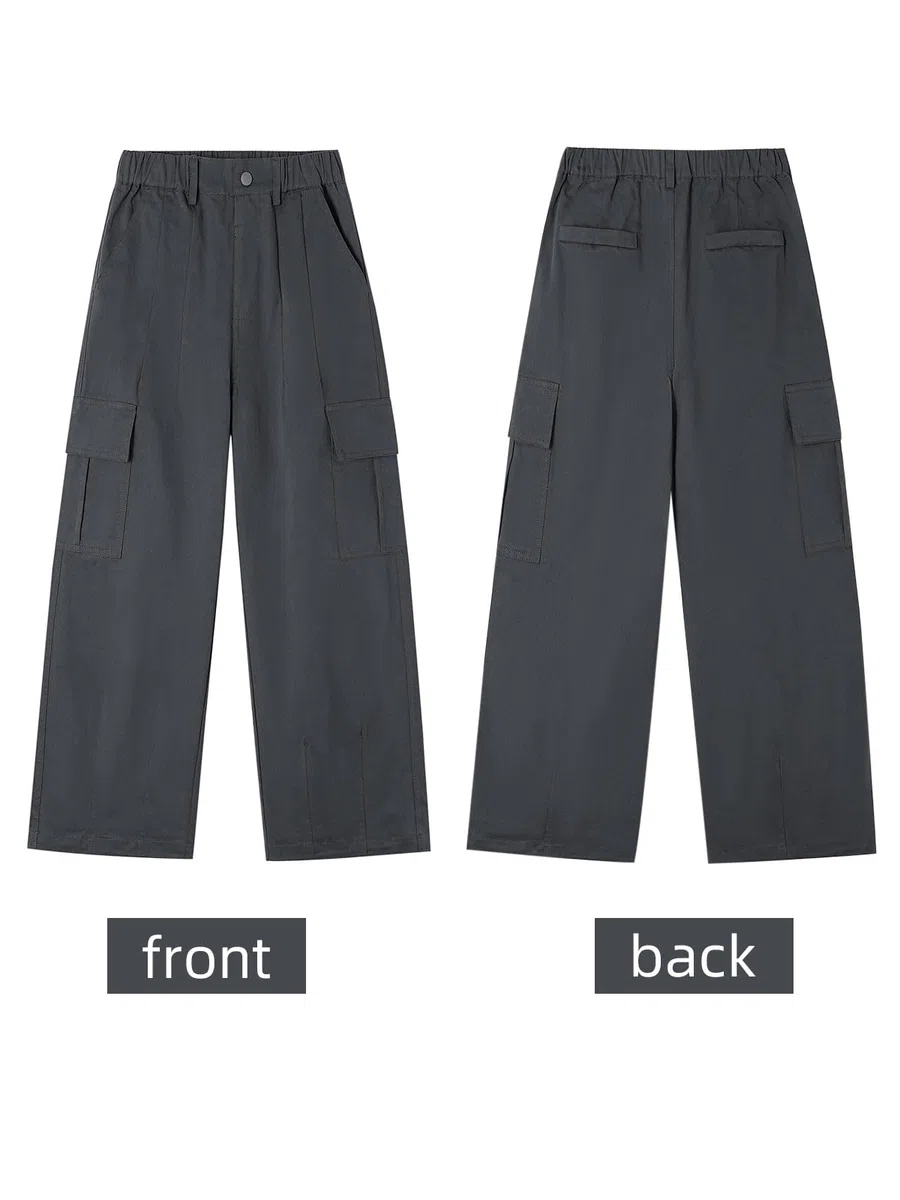 Rolanko Pantaloni Cargo da Ragazza, Pantaloni Larghi in Cotone con Vita Elasticizzata e Tasche Multiple per Bambini di 6-15 Anni