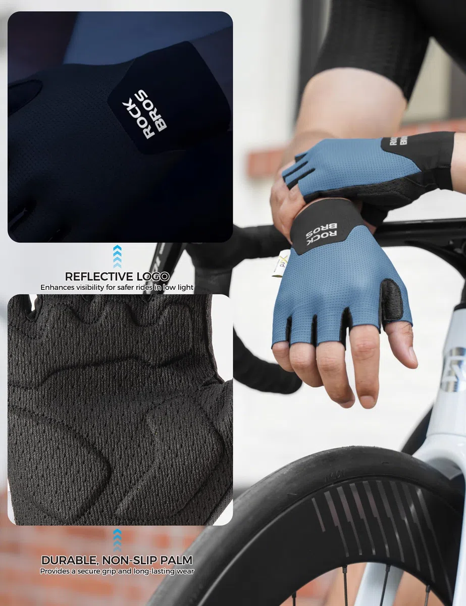 ROCKBROS Guanti da Ciclismo Mezze Dita, Guanti Sportivi con Imbottitura Ammortizzante, Traspiranti ed Elastici, Uomo e Donna, per Bici, Corsa, Palestra