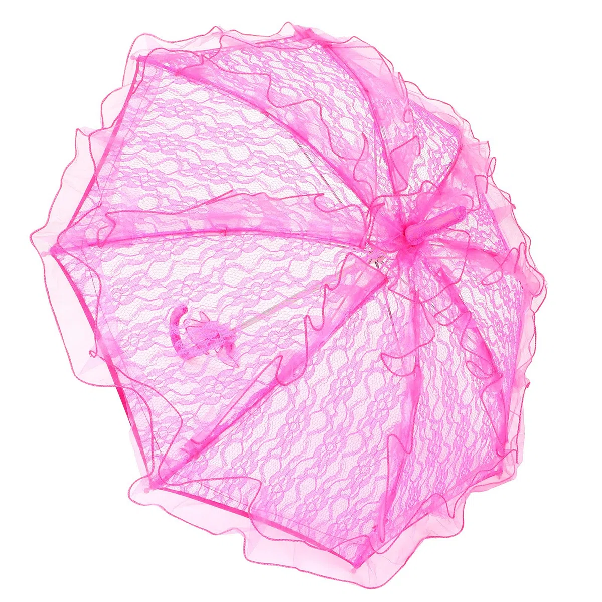 KIMISS Ombrello in Pizzo Rosa Ombrello Parasole Rosa Tessuto in Pizzo Ombrello da Sposa Ombrello in Pizzo Pieghevole Unico Ombrello Parasole Puntelli per Prestazioni (Rosa Rossa)