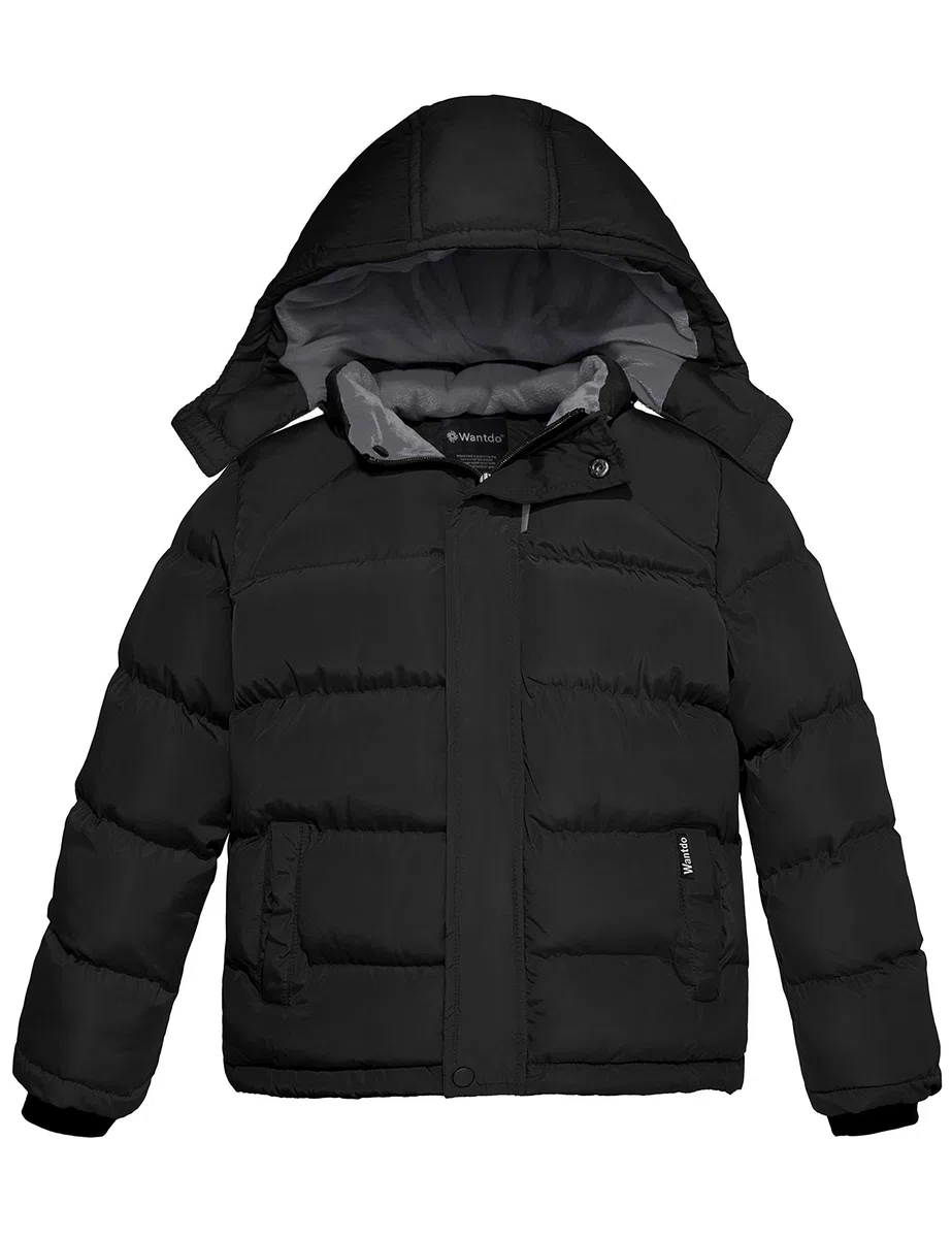 Wantdo Giacca Caldo Invernale Parka con Cappuccio Antivento Cappotto da Esterno Trapuntato Giubbotto in Cotone da Trekking Bambino