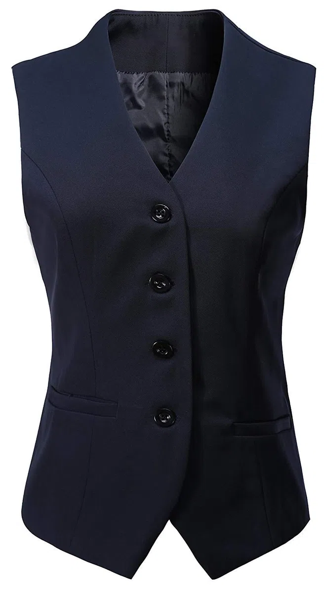 V VOCNI Gilet da donna completamente foderato con 4 bottoni con scollo a V