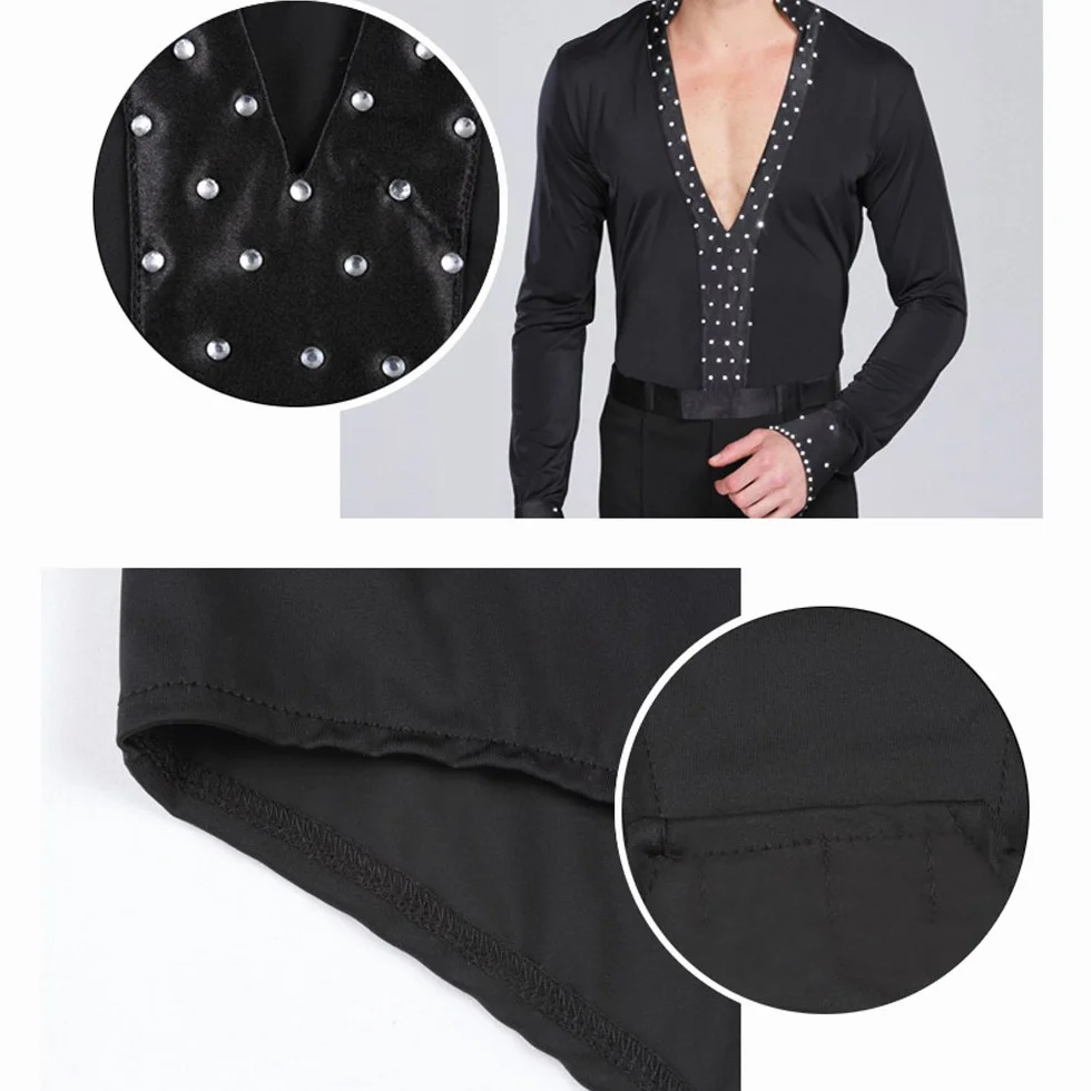 Uomo Moda Latina Danza Costumi Camicia/Pantaloni Prestazione Abbigliamento da Ballo Set Nero Outfits