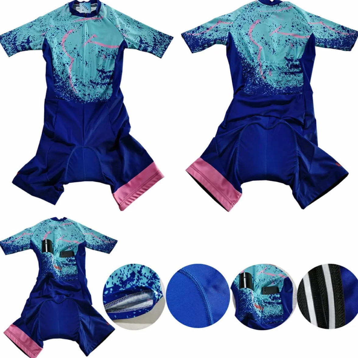 Tuta intera da donna a maniche corte per ciclismo professionale tuta da ciclismo tute da ciclismo, giallo, blu