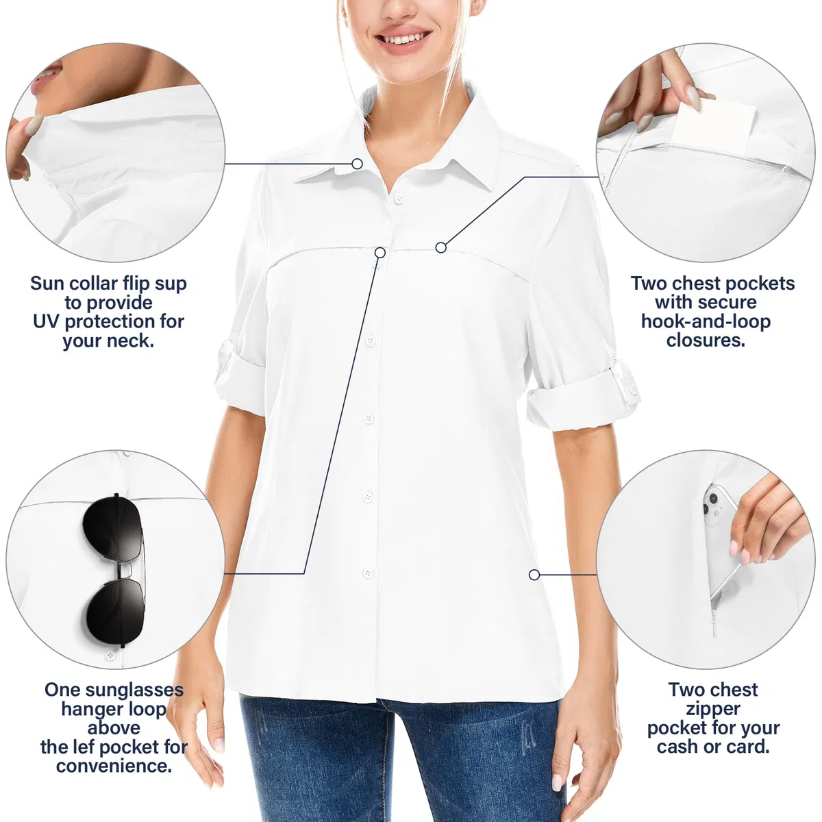 Camicia da donna UPF 50, protezione UV, a maniche lunghe, da donna, traspirante, ad asciugatura rapida, per escursioni, casual, per lo sport, 5077
