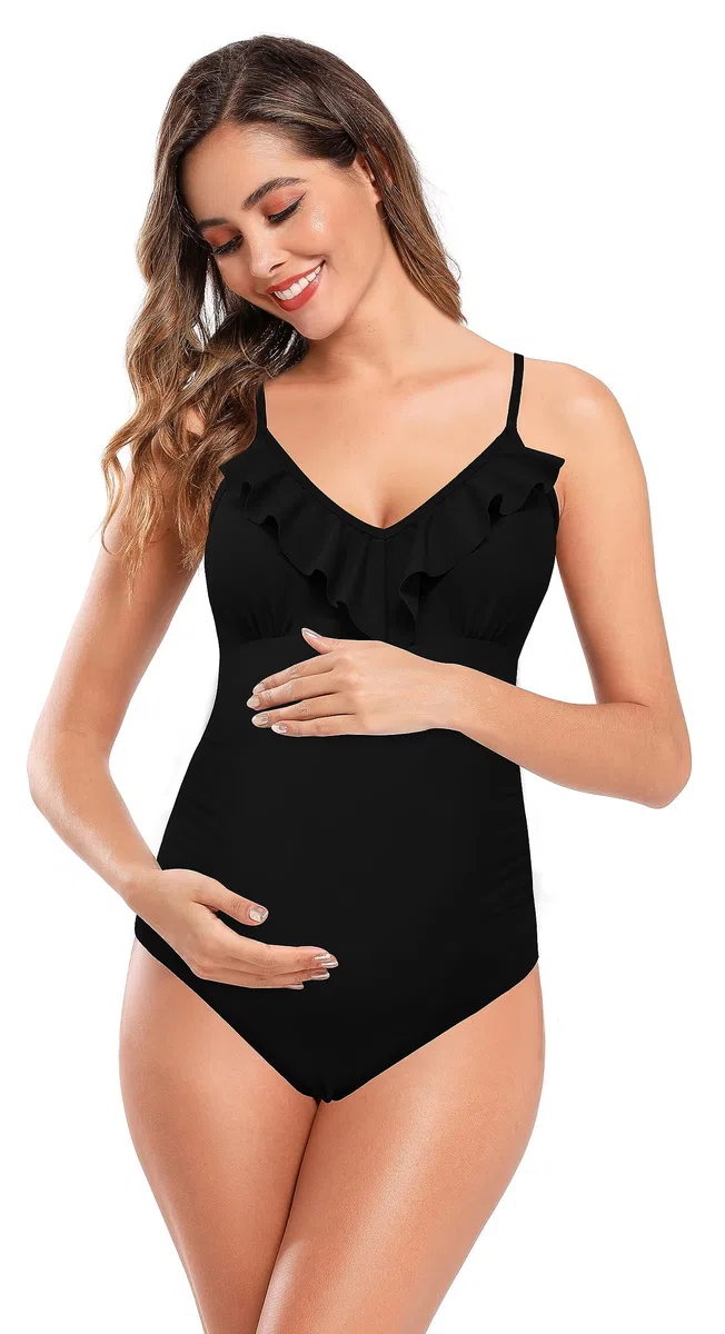 SHEKINI Maternity Costume intero da donna con volant a fascia, regolabile, taglie grandi, costume premaman monopezzo per gravidanza