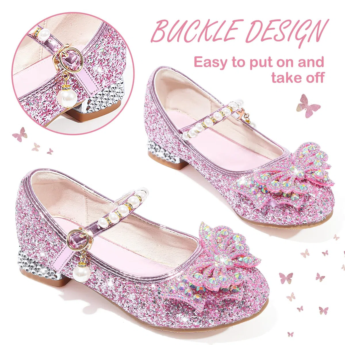Scarpe Principessa Bambina Glitterate Ballerine con Tacco Scarpe Cosplay Principessa con Paillettes Scarpe Eleganti Bambina per Cerimonia Festa Carnevale Halloween