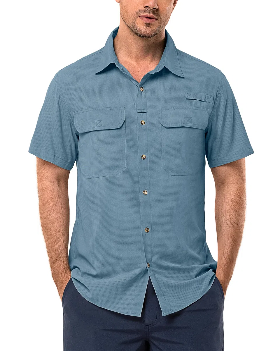 33,000ft Camicia da uomo a maniche corte UPF50+, protezione UV, per attività all'aria aperta, ad asciugatura rapida, per il tempo libero, per pesca, safari, viaggi, golf
