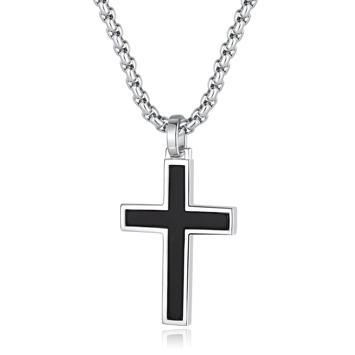 FANCIME Collana Croce Uomo in Argento Sterling 925 Crocifisso Ciondolo Nera, Gioielli Regalo per Lui Ragazzi Bambini - Catena Lunghezza: 60 cm