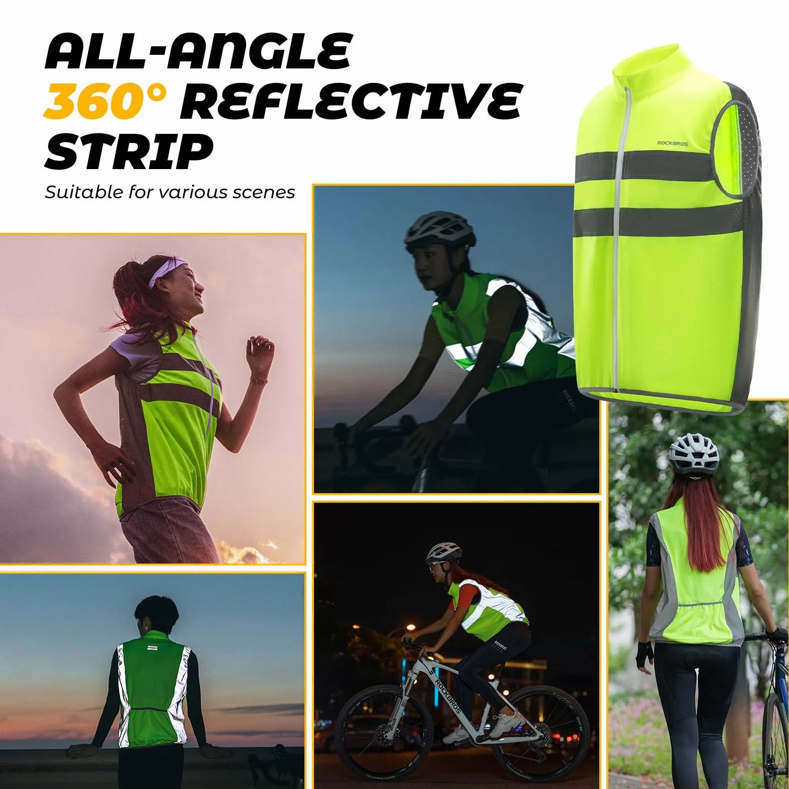 ROCKBROS Gilet Catarifrangente Uomo Donna, Gilet Antivento per Sport Ciclismo Running, Riflettente Traspirante, Grigio Verde