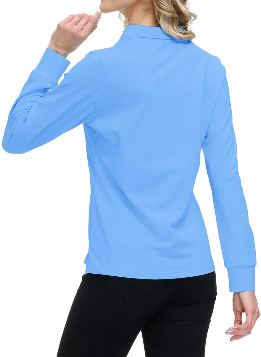 MoFiz Polo Donna Manica Lunga Poloshirt Lavoro Camicia Sportiva Golf Top con Cerniera