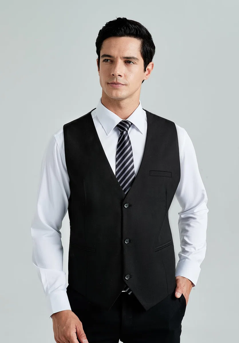 HISDERN Gilet Abito Uomo Formale Panciotto Uomo Elegante Classico Cotone Matrimonio Panciotti in Tinta Unita Con Tasche XS-4XL