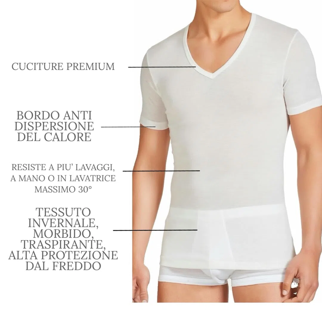 Maglietta Intima Uomo Lana Cotone Scollo V 1-3-5 Pezzi Maglia Termica Invernale - Maglia Intima Uomo Lana Cotone 2080
