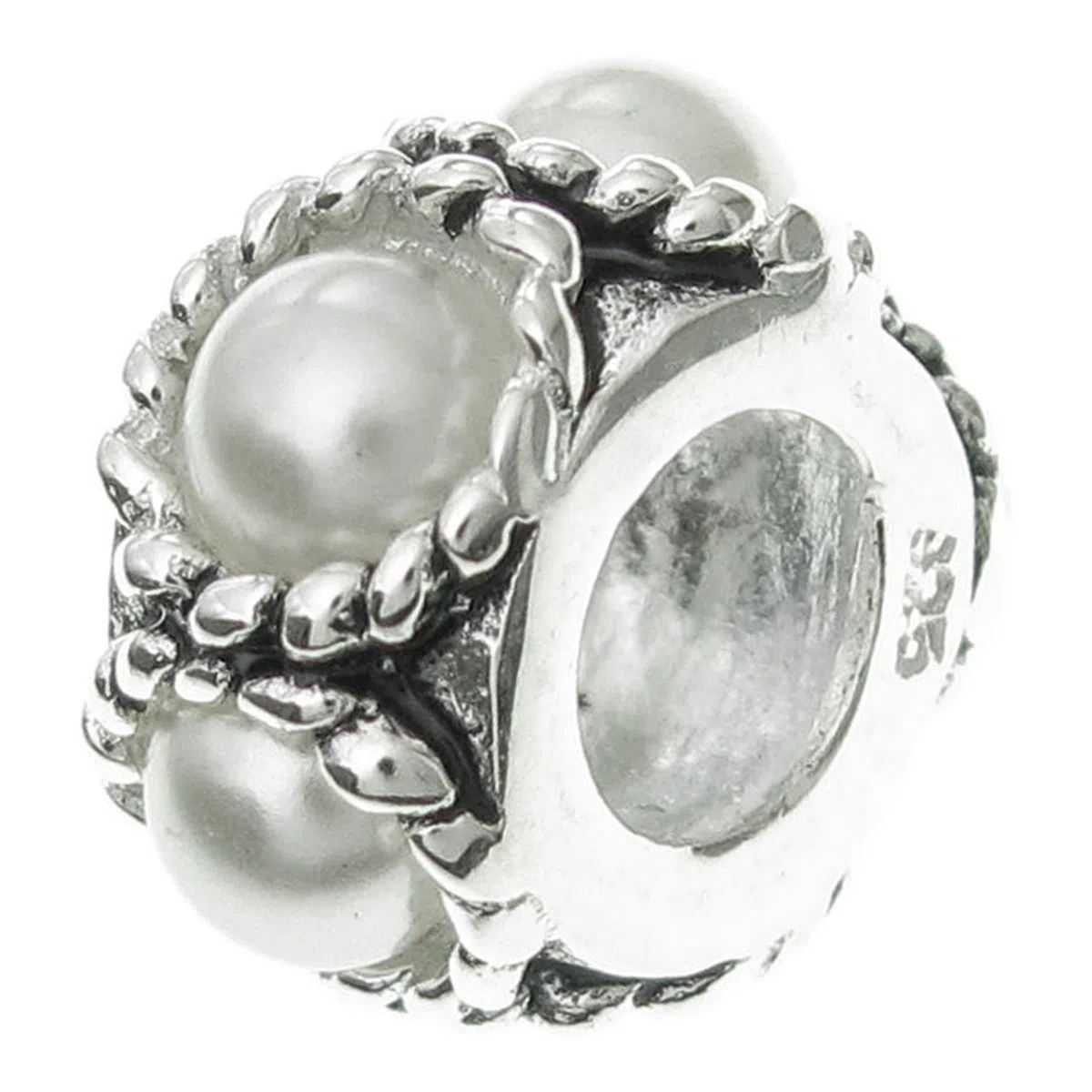 Charm in argento Sterling con perla bianca e corda intrecciata (2 mm)