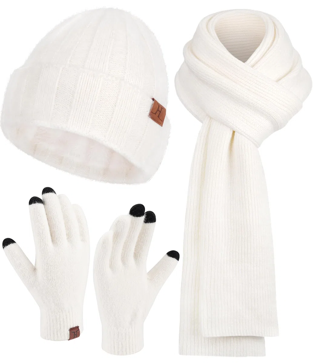 Bequemer Laden Donna Inverno Caldo Knit Beanie Cappello Touchscreen Guanti Lungo Sciarpa Set con Fleece Foderato Teschio Caps Collo Sciarpe
