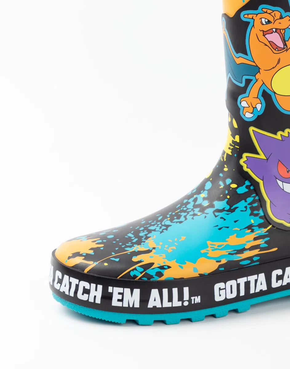Pokémon Stivali Wellington da ragazzo | Stivali di gomma per bambini con stampa dei personaggi Pikachu, Gengar e Charizard in nero Stivali di gomma resistenti all'acqua per bambini