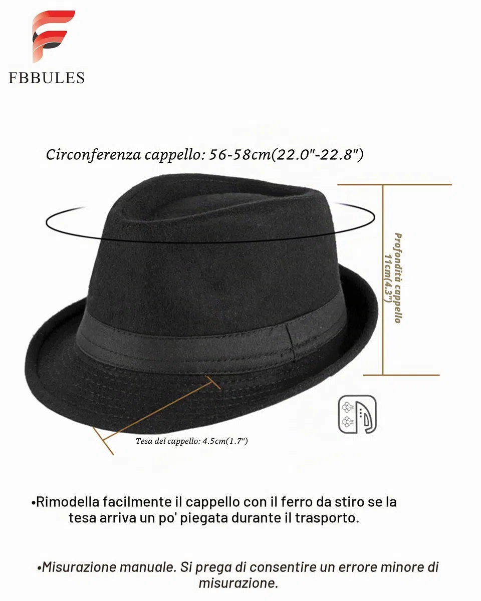 Cappello Fedora a Tesa Larga Stile Gangster Elegante Jazz Trilby Cappelli e Cappellini Classico Cappello in Feltro Ripiegabile in Viaggio Cappelli Panama per Uomo Donna