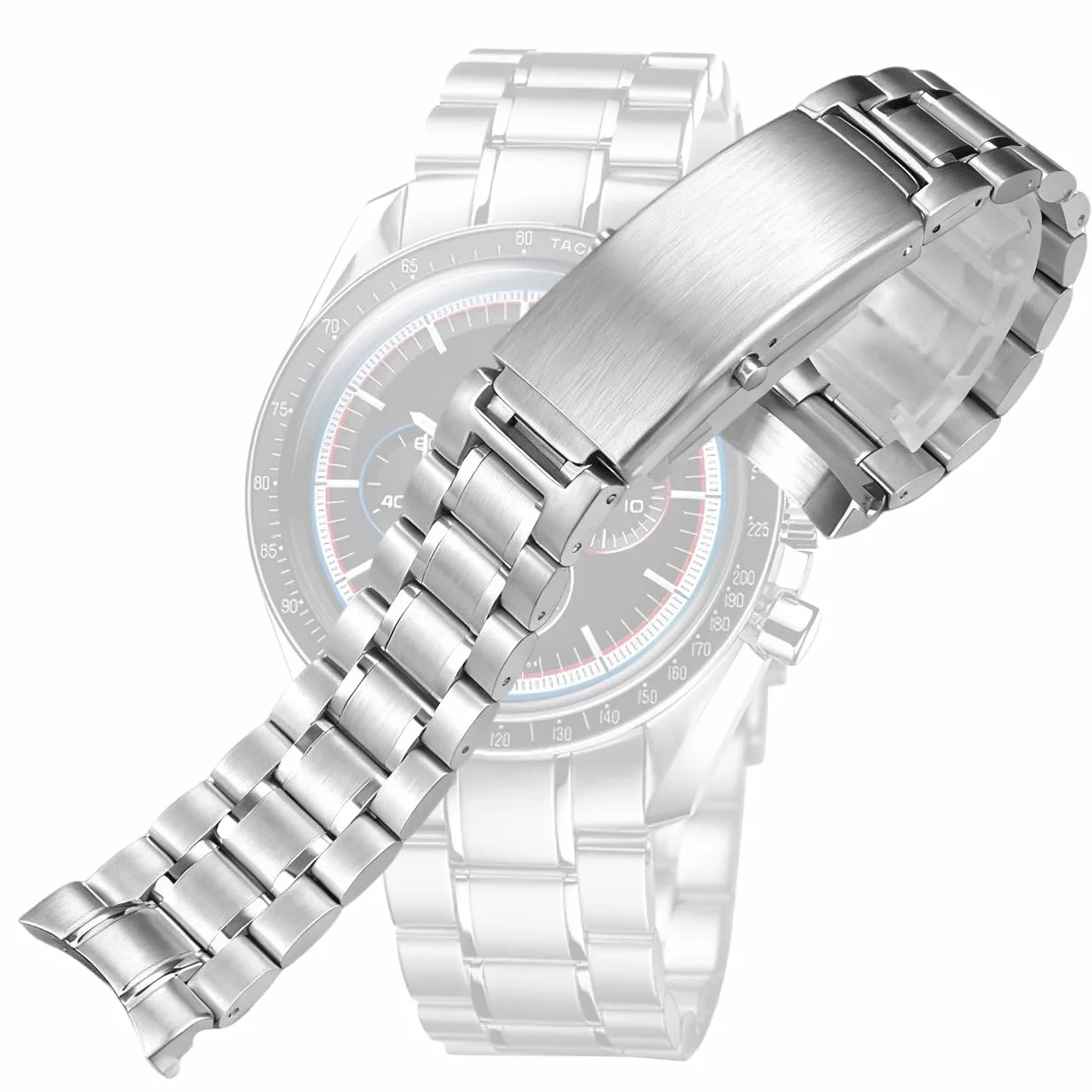 Cinturino di ricambio per OMEGA SEAMASTER300 SPEEDMASTER DE VILLE in acciaio inox (argento, cinque baht, 18 mm)