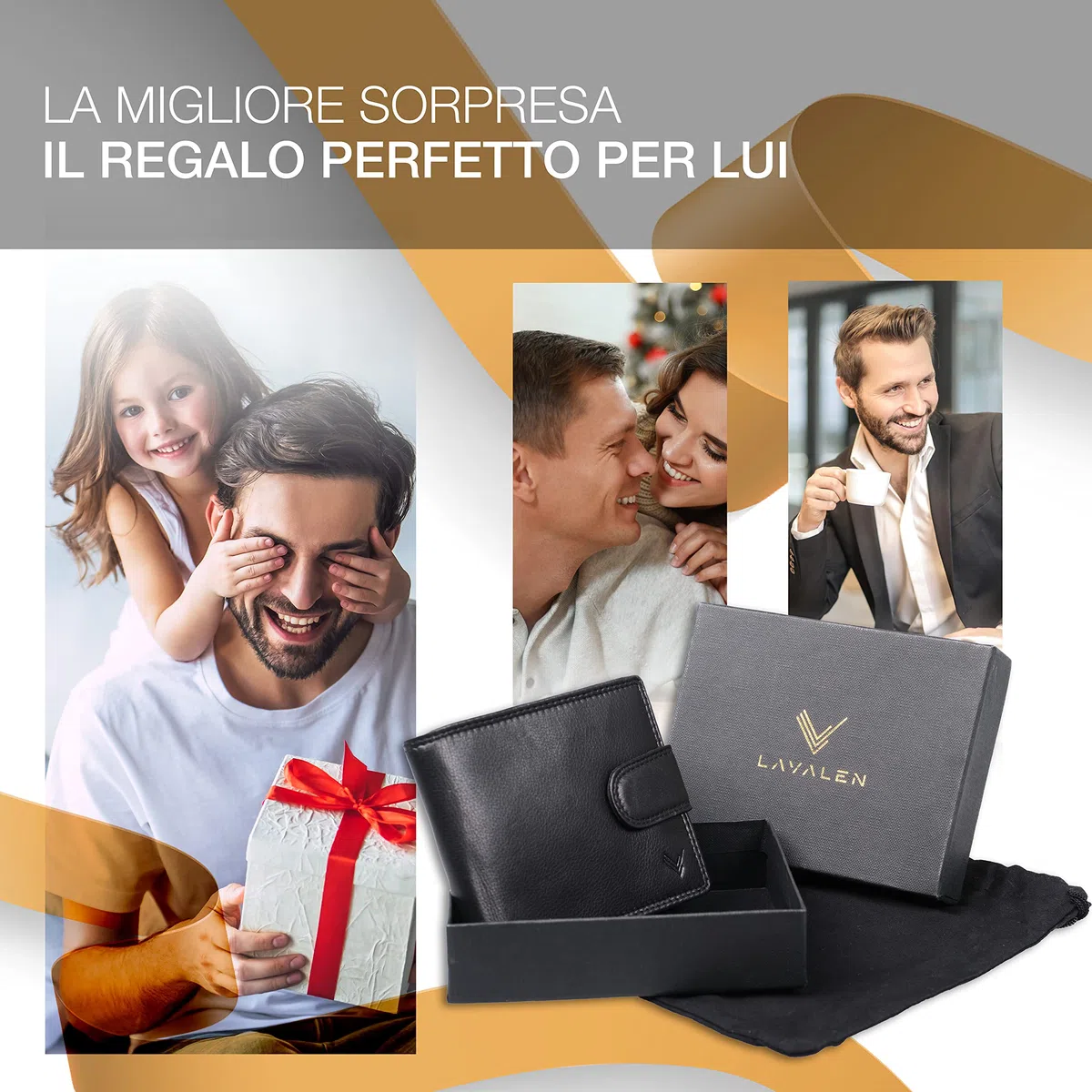 Portafoglio Uomo Pelle Vera - Portamonete Uomo Elegante con Blocco RFID - Porta Carte di Credito Grande – Wallet for Men - Portafoglio Slim con Portamonete - Idee Regalo Papá.