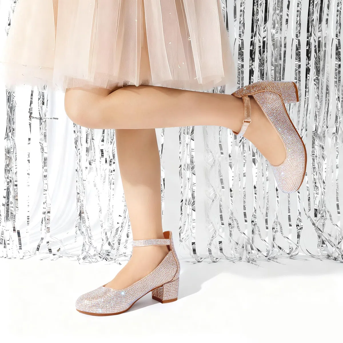 DREAM PAIRS Ballerine Bambina con Tacco Alto e Cinturino alla Caviglia, Scarpe Eleganti da Principessa per Feste e Matrimoni, per Bambine Grandi