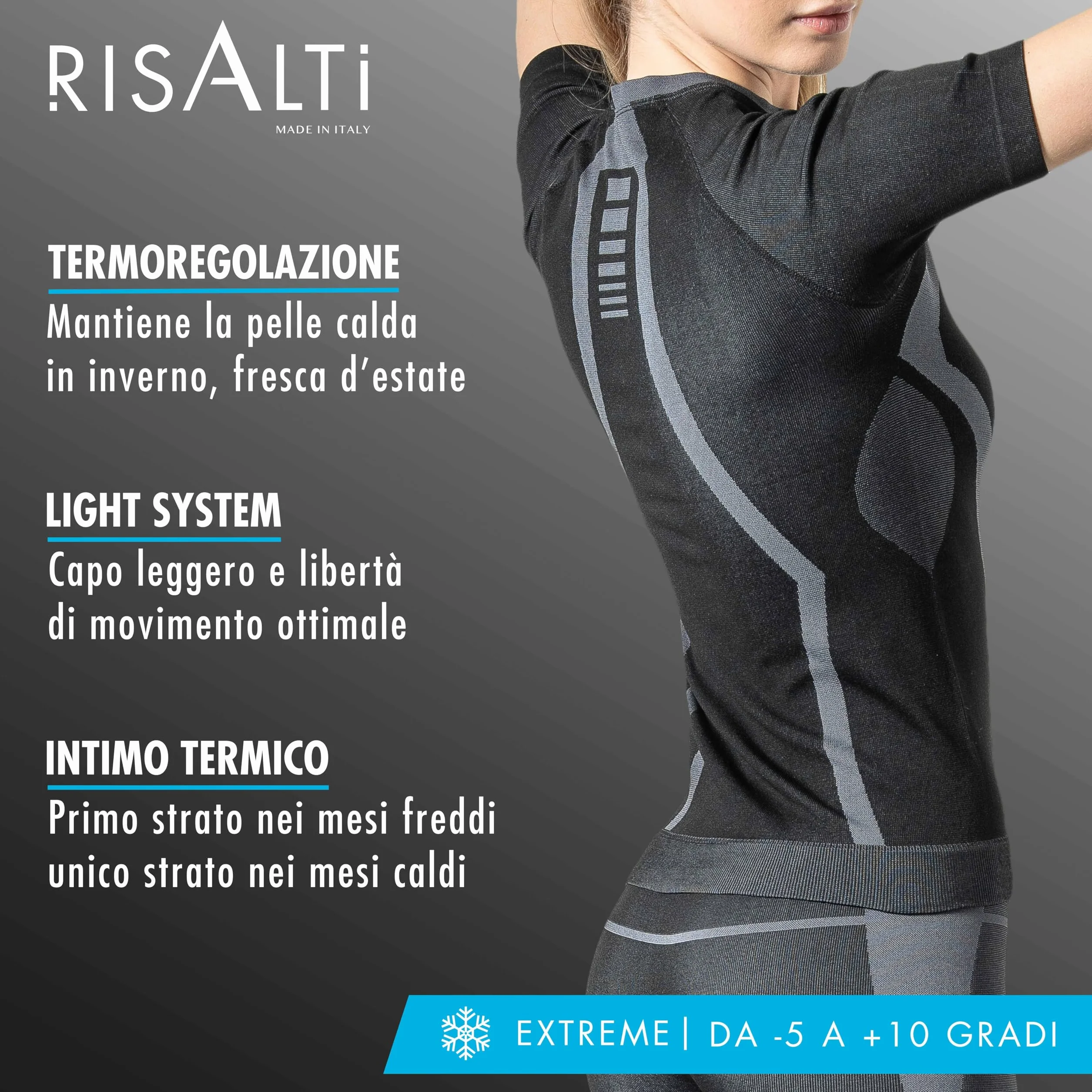 Risalti Maglia Termica Uomo e Donna Extreme Unisex - Intimo Termico Manica Corta Traspirante, Abbigliamento Termico Tecnico Invernale Senza Cuciture - Made in Italy
