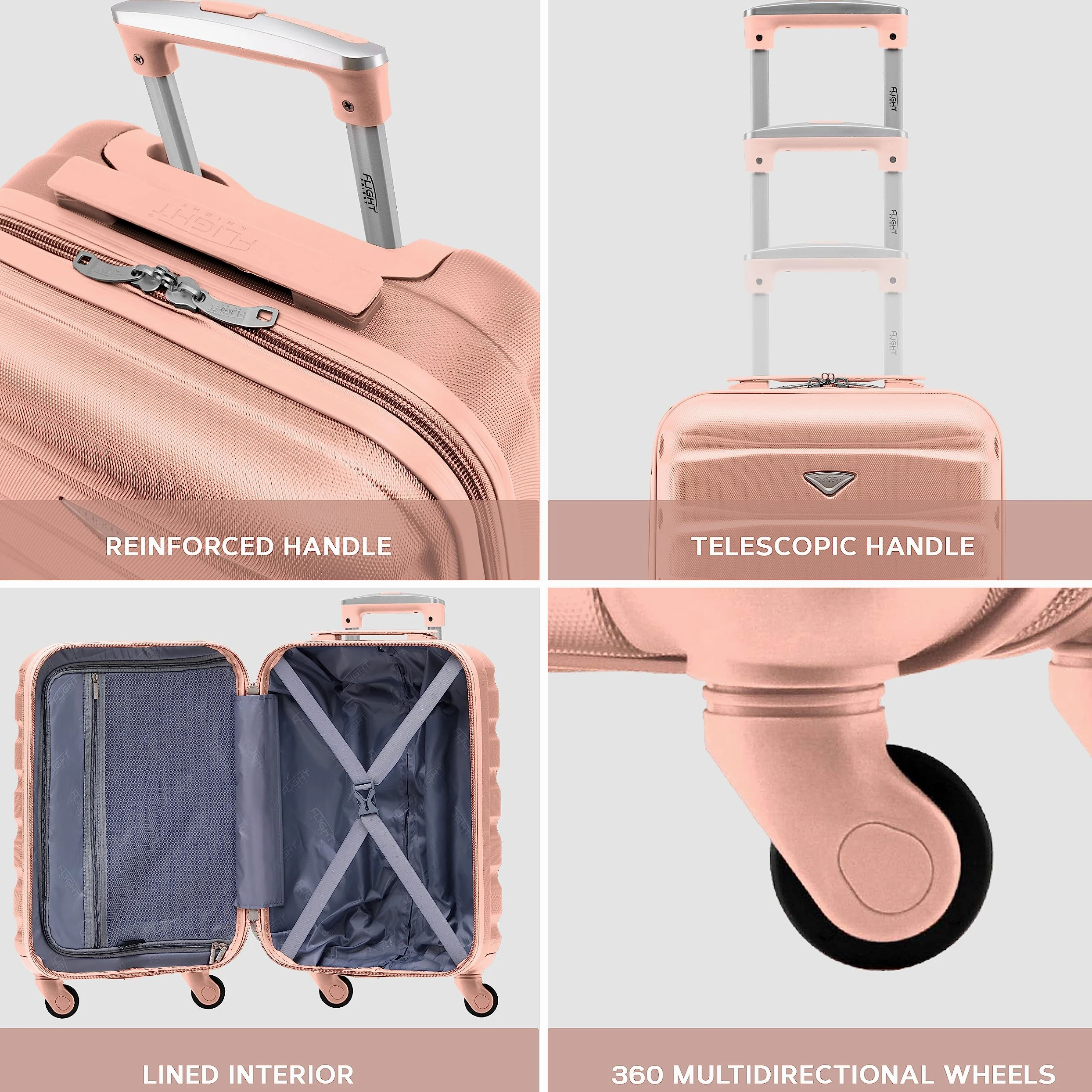 Flight Knight ABS Trolley Bagaglio A Mano 55x35x20cm Compatibile Con Alitalia, easyJet, RyanAir, KLM E Tanti Altri! Valigia Leggera Bagaglio A Mano 4 Rotelle.