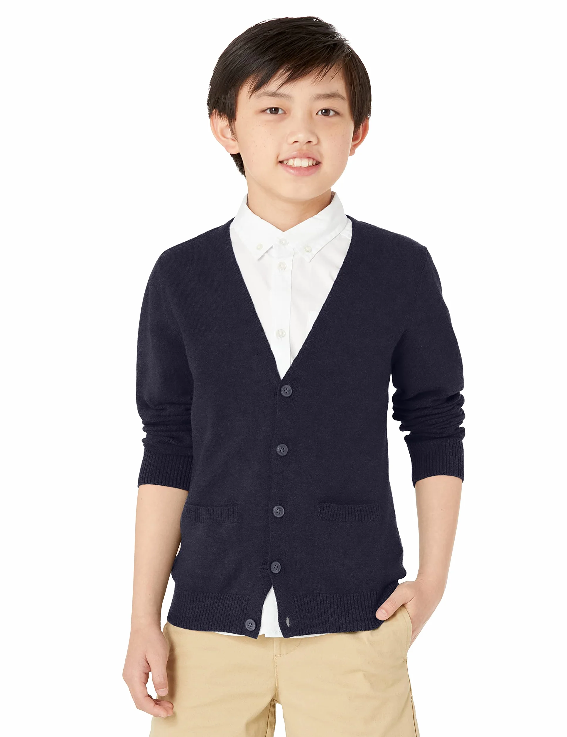 Amazon Essentials Unisex - Bambini e Ragazzi Maglioni Cardigan in Cotone da Uniforme