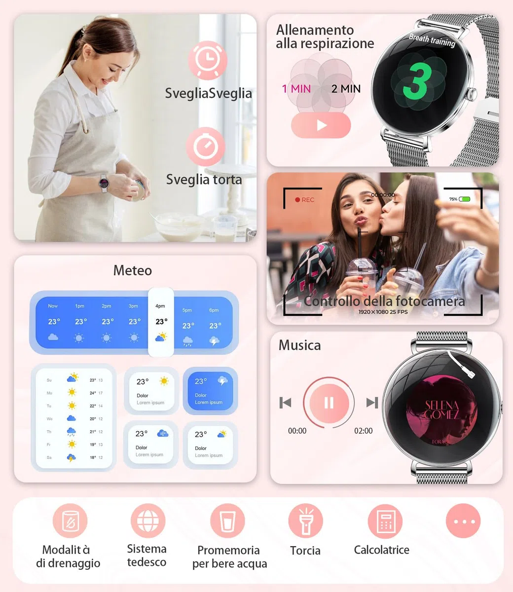 LIGE Smartwatch Donna con Chiamate,1,43" AMOLED Orologio Fitness Ultra Sottile con 2 Cinturini, 100+ Modalità Sportive, 24H Cardiofrequenzimetro, Monitoraggio Sonno, Ciclo Mestruale per Android iOS