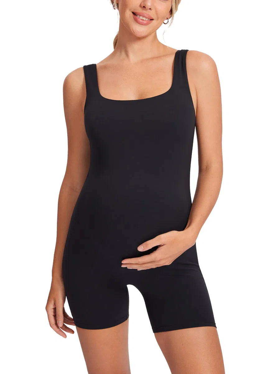 MOMANDA Body Premaman Donna Elasticizzato Senza Maniche Tuta Corto Scollo Quadrato con Supporto Addominale