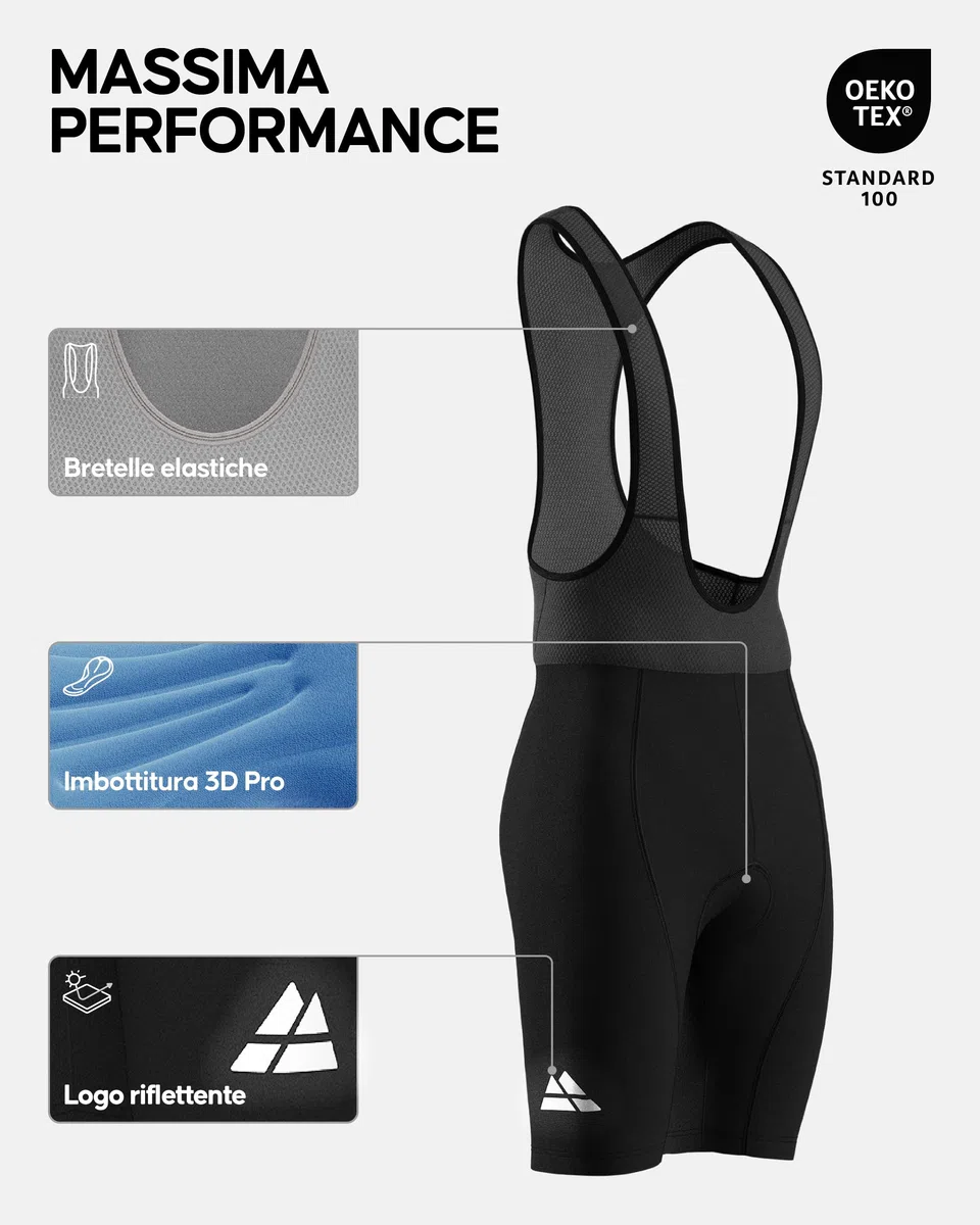 DANISH ENDURANCE Salopette da Ciclismo, Fondello con Imbottitura 3D in Camoscio, Pettorina e Pantaloncini, Quick Dry, Uomo