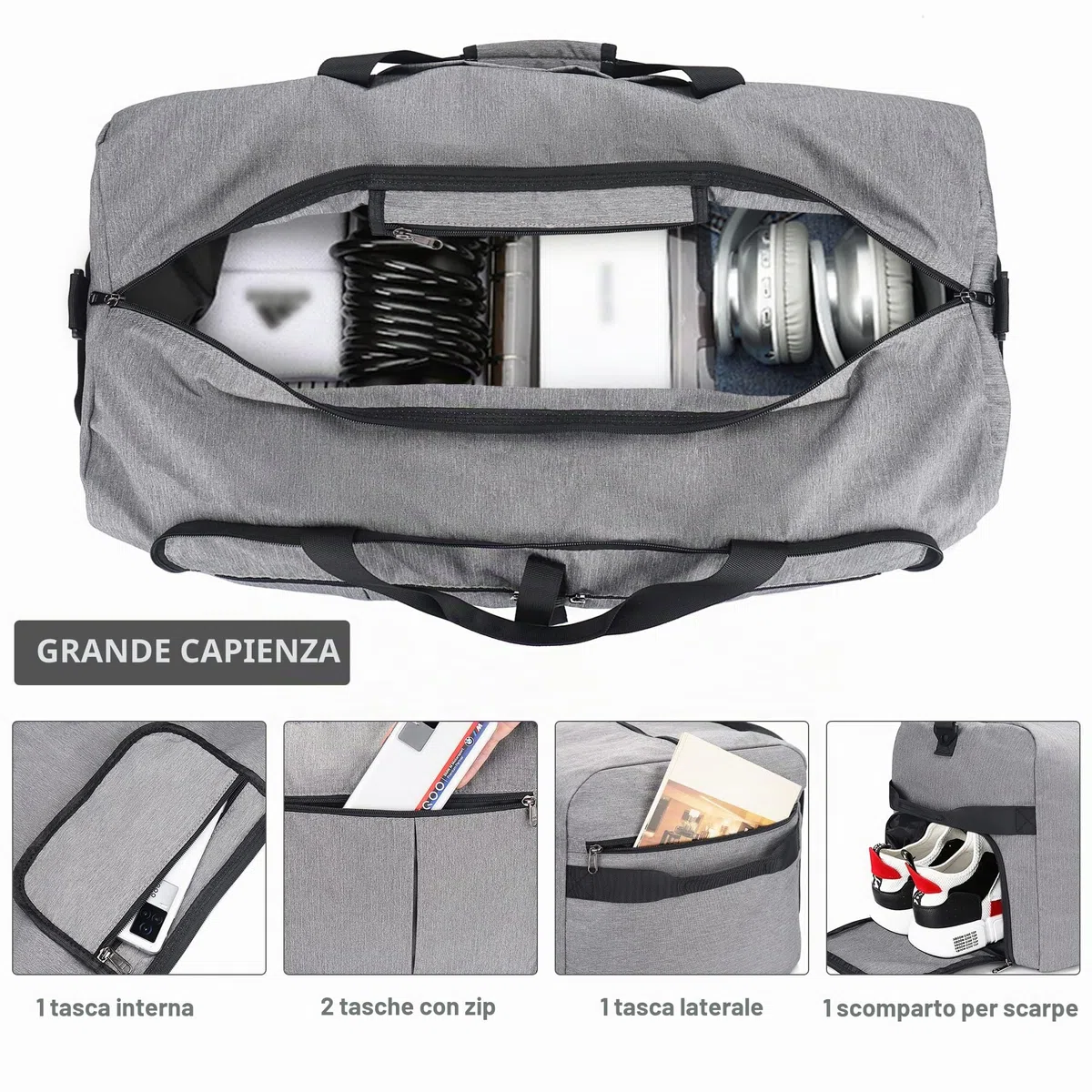 Upeelife Borsone da Viaggio, 125L Borsa da Viaggio Pieghevole Uomo Donna, Borsone Palestra Sportivo Impermeabile con Scomparto per Scarpe e Tasca Bagnata