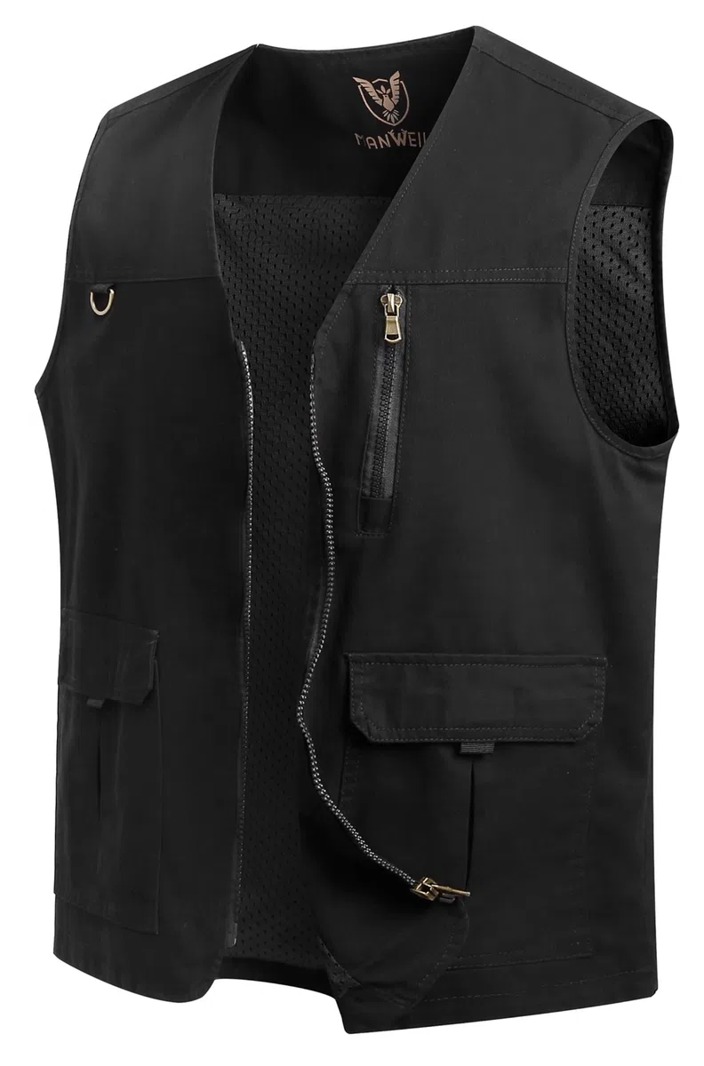 Gilet da Pesca da Uomo Casual Sport Giubbotto Leggero Cotone Gilet Multi-Tasche Senza Maniche Asciugatura Gilet Rapida Lavoro Giubbino per Safari Campeggio Gilet