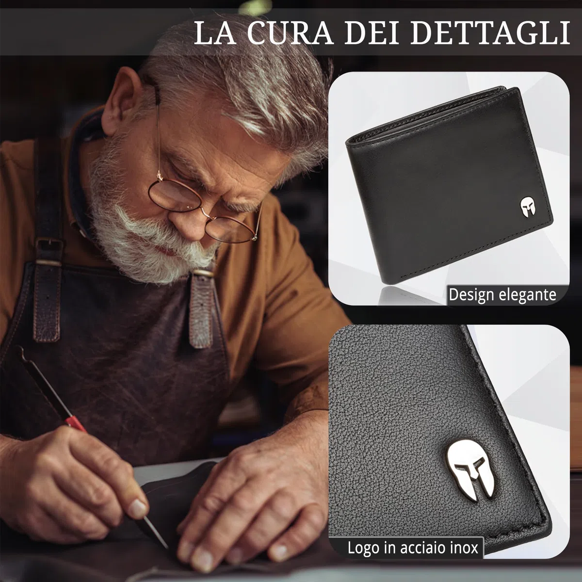 SPARTANO Portafoglio Uomo con Protezione RFID, 11 Slot per Carte Credito, 1 Tasca Portamonete, 2 Scomparti Banconote, 3 Tasche interne - ZEUS