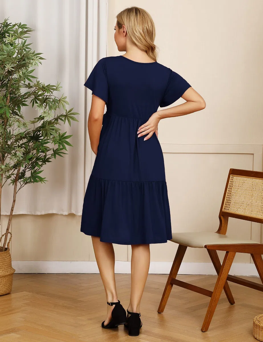 KOJOOIN Abito Premaman da Donna Abito da Allattamento con Scollo a V Abiti Casual da Gravidanza con Volant