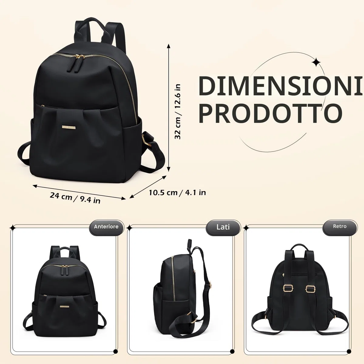 Zaino Piccolo Donna, Mini Laptop Backpack Casual Daypack Antifurto, Borsa per Lavoro e Viaggio, Nero