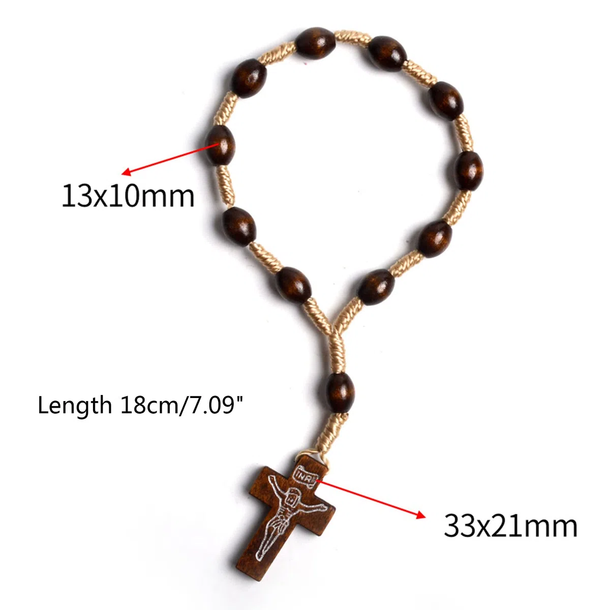 Bracciale Rosario Cattolico con Pendente Rosario Perline Legno Battesimo Comunione Dito