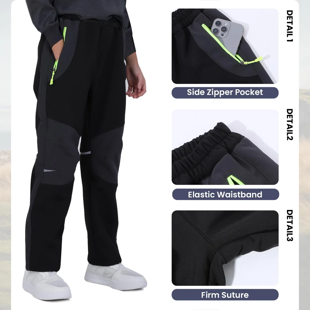 SUKUTU Pantaloni Outdoor per Bambini con Fodera in Pile Pantaloni da Alpinismo da Trekking Ragazze Ragazzi Impermeabili e Pesanti Autunno e Inverno