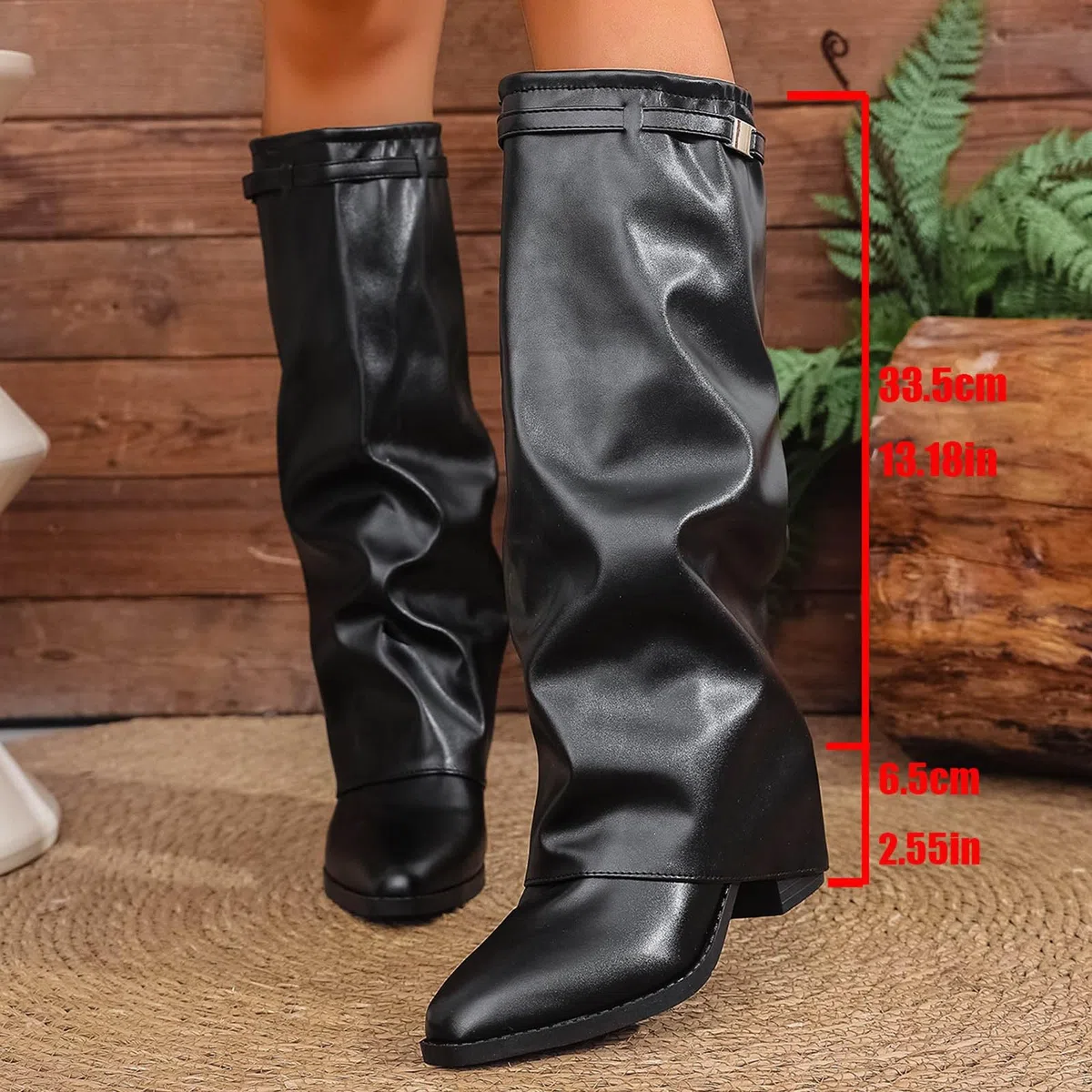 Stivali da donna con polpaccio medio, alla moda, al ginocchio, con cinghie con fibbia, comodi stivaletti in pelle per abbigliamento casual invernale