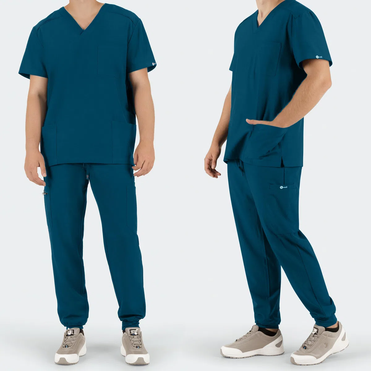 B-well MATTEO Divisa Sanitaria Uomo Elastica | Uniforme Sanitaria | Set con Casacca e Pantalone Jogger | Divise con Spandex