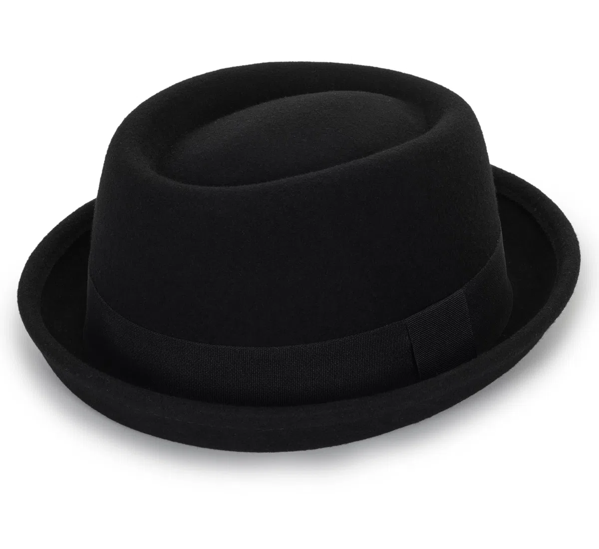 Cappello da uomo piatto Porkpie cappello soffiatore – cappello di lana nera con fascia (S-M)