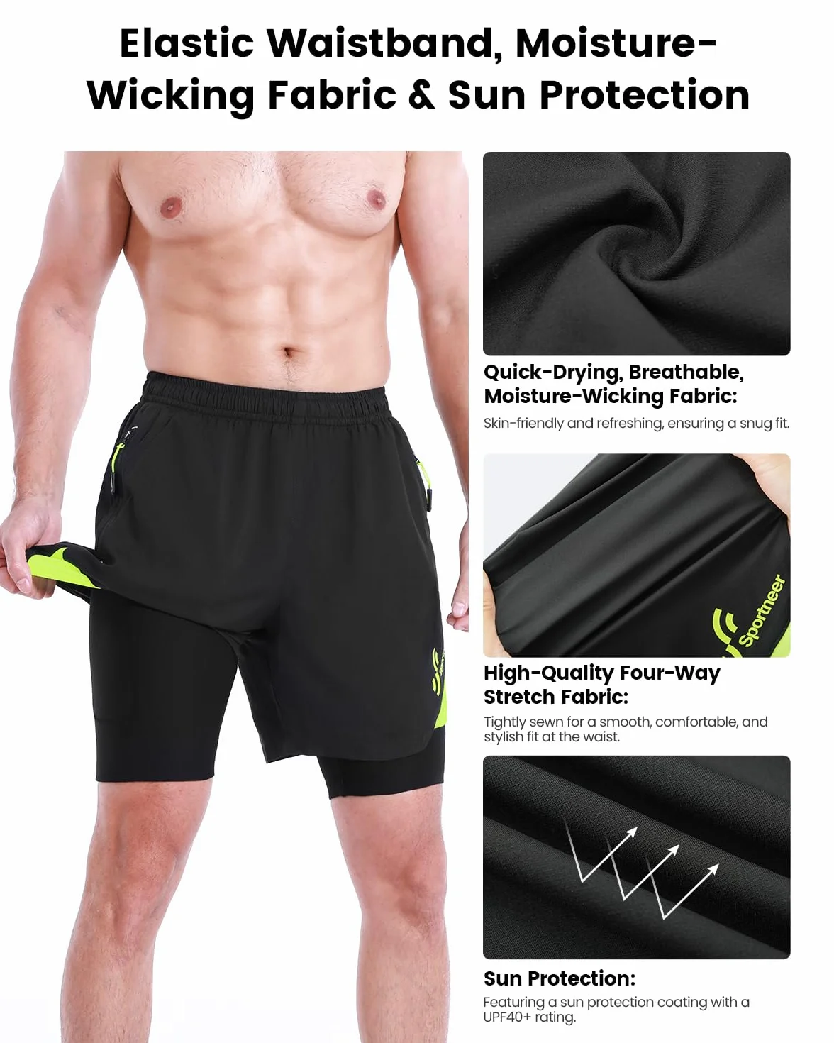 Sportneer Pantaloni da ciclismo da uomo, per mountain bike, con imbottitura 3D, M-3XL