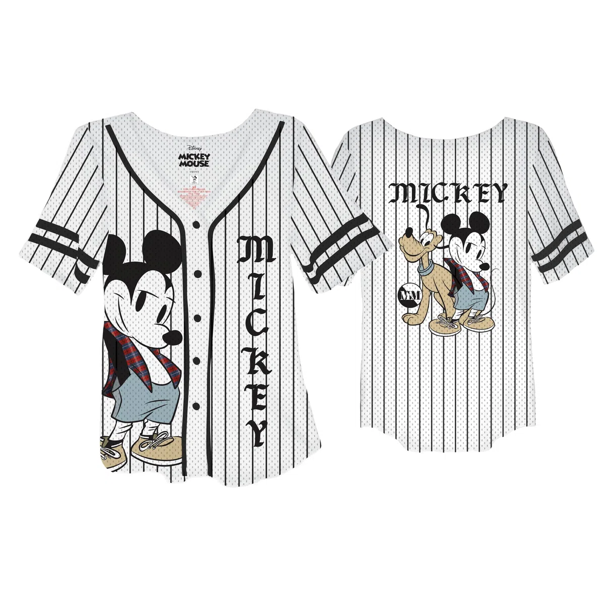 Disney Maglia da baseball da donna con bottoni Topolino e Plutone
