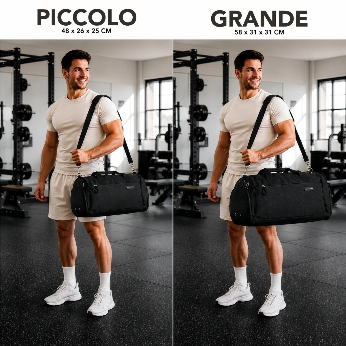 Borsone Palestra Uomo & Donna - Borsone da Viaggio con Porta Scarpe e Tasca Umida - Borsa Palestra Donna per Sport, Fitness, Piscina (Nero, 30 l)