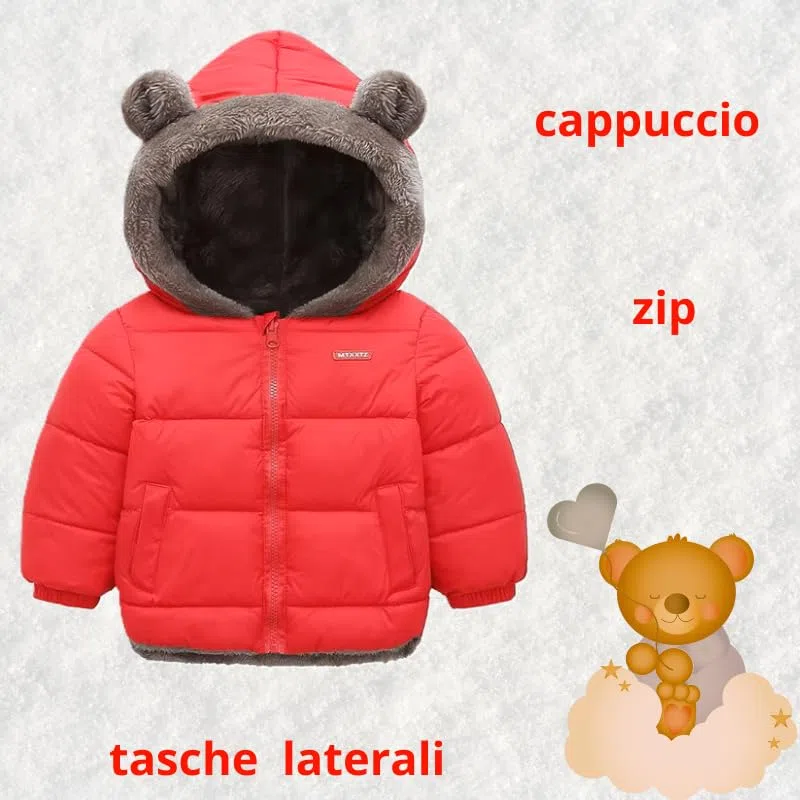 Giacca Invernale Bambino con Cappuccio Orecchie, Piumino Imbottito con Fodera in Pelliccia Sintetica, Caldo Cappotto Invernale