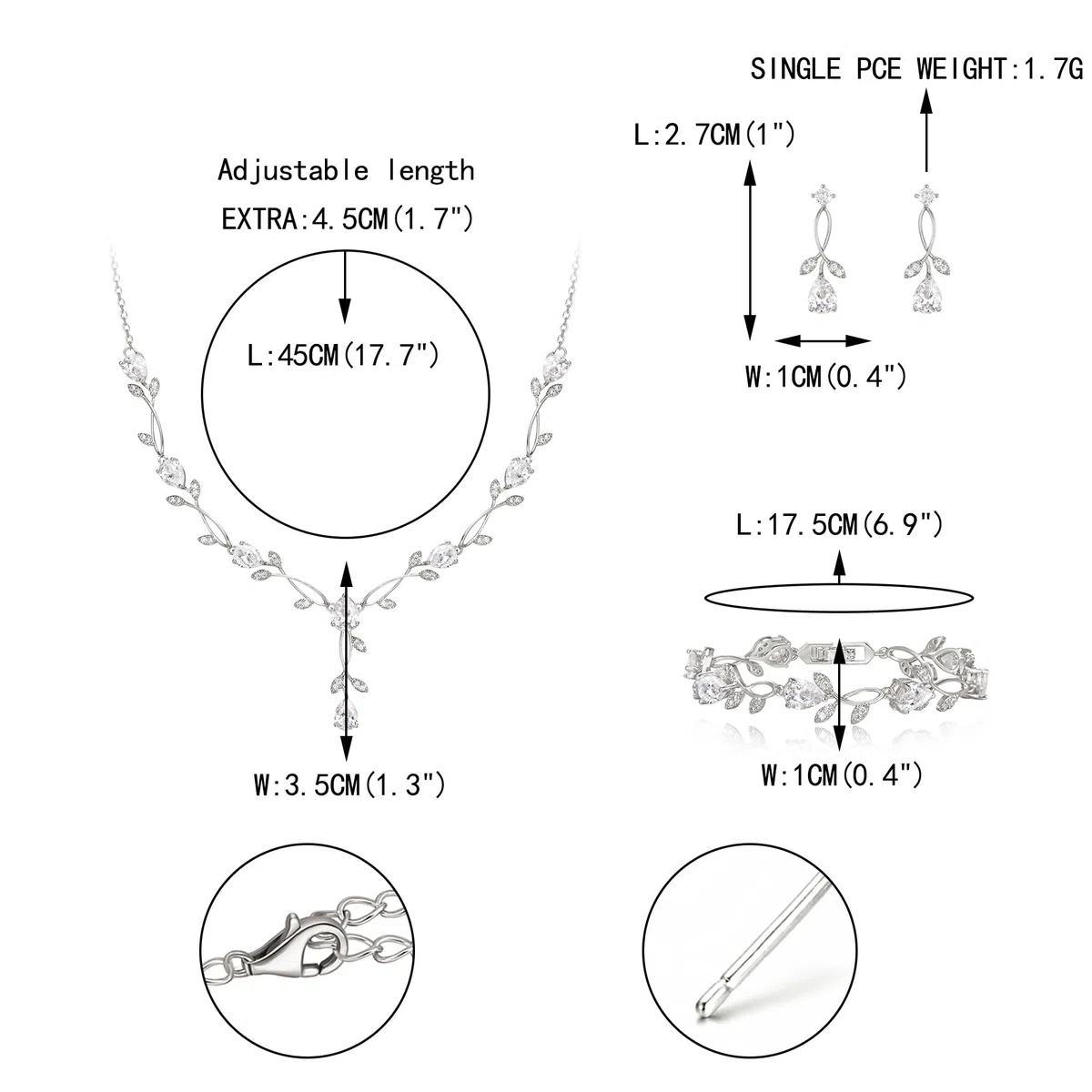 EVER FAITH Set di gioielli da sposa per damigella d'onore Teardrop Cubic Zirconia foglia di vite sposa prom collana orecchini pendenti set bracciale donna