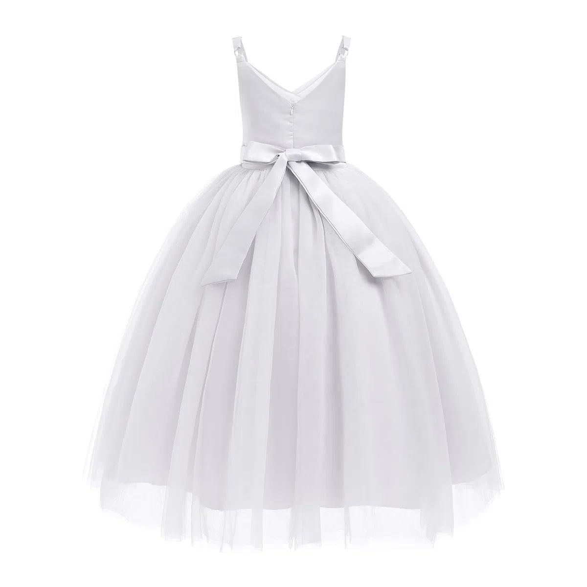 Odizli Abito da bambina senza maniche con scollo a V, linea ad A, in tulle per feste, matrimoni