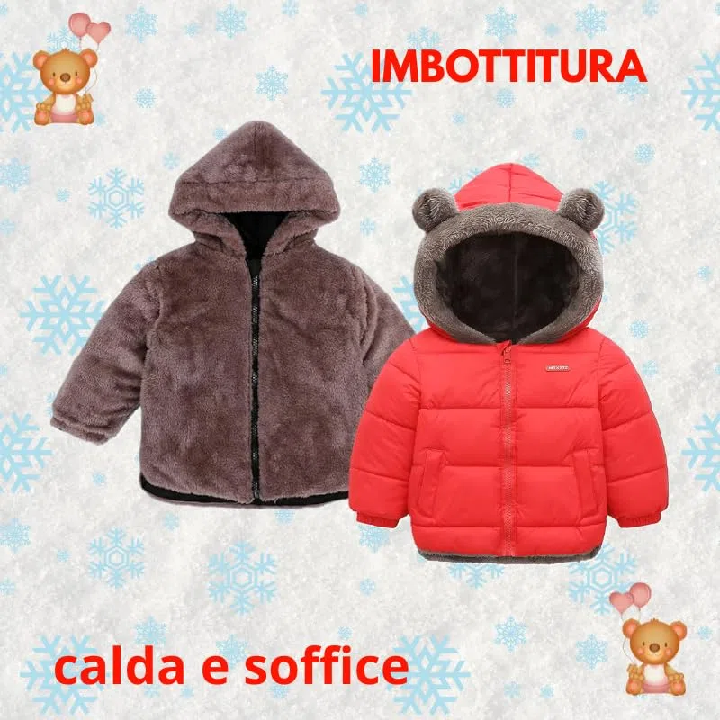 Giacca Invernale Bambino con Cappuccio Orecchie, Piumino Imbottito con Fodera in Pelliccia Sintetica, Caldo Cappotto Invernale