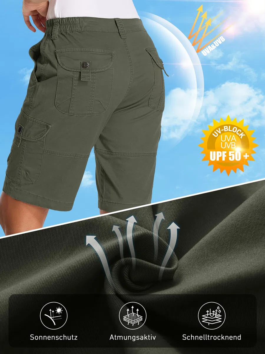 Shorts Cargo da Escursionismo Donna, Pantaloni Corti Leggeri con Vita Elastica e Lunghezza al Ginocchio, Tasca Multipla per Estate