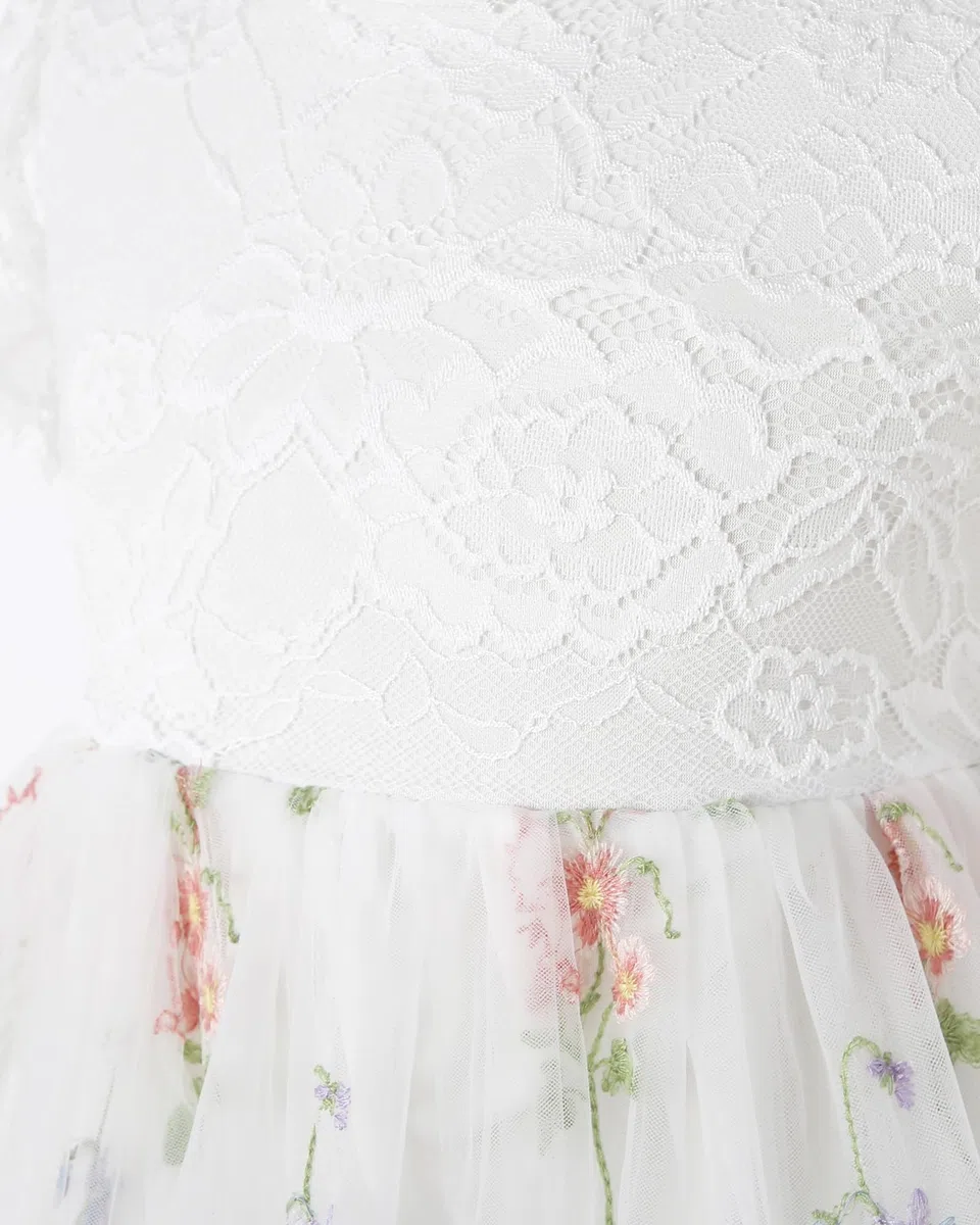 Fiore Vestito per Ragazze Abito in Tulle Abito Pizzo Indietro Principessa Compleanno Tutu Tulle Vestito Cerimonia Elegante Bambina Festivo Damigella d'Onore Festa di Nozze Abito da Ballo 2-8 Anno