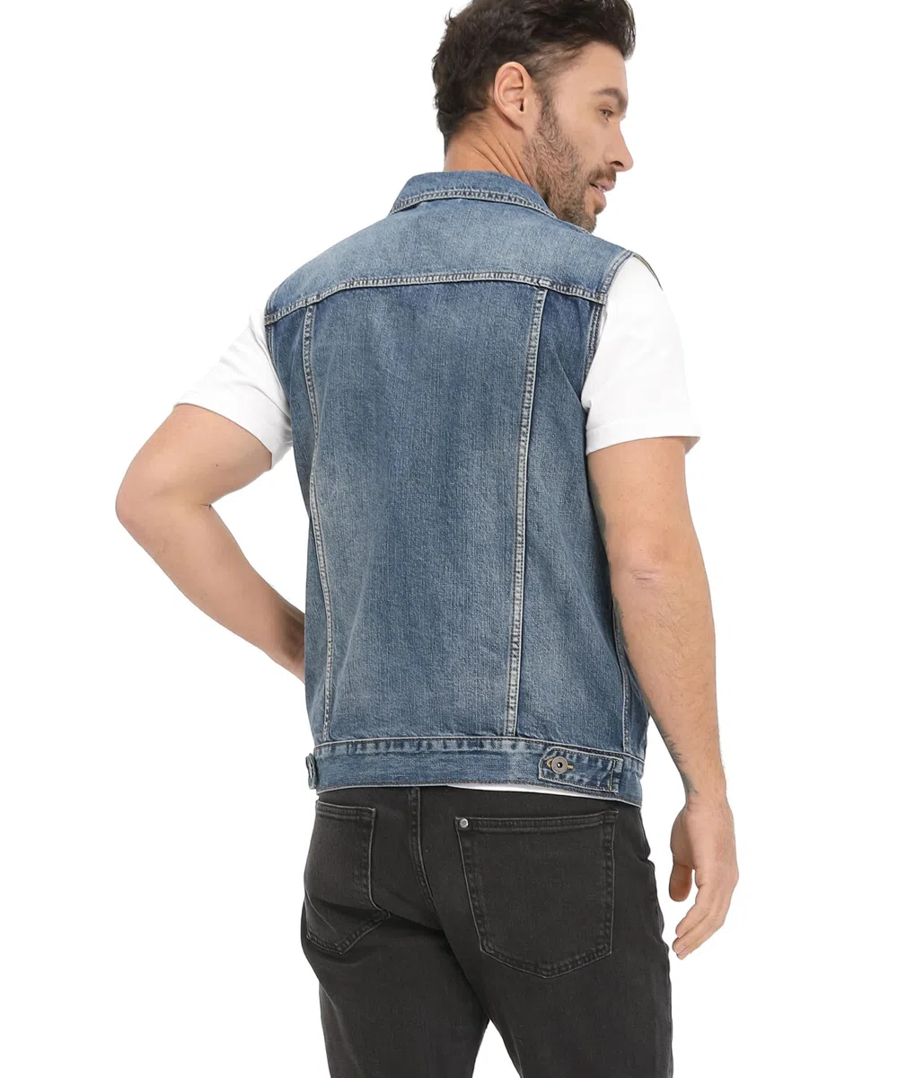 Gilet Smanicato in Jeans Uomo Gilet Vintage Strappato Denim Gilets Moto Cowboy Senza Maniche Casual Punk Biker Gilet